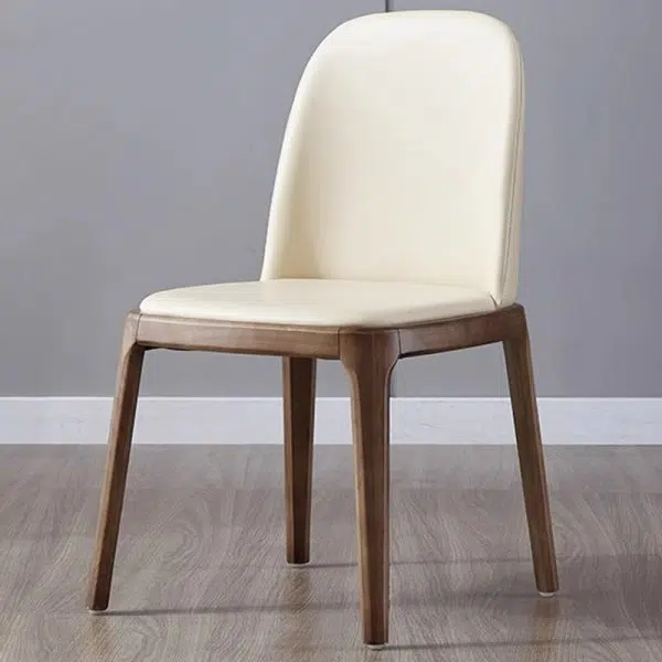 Contemporary Nordic Square Leather Solid Wood Dining Chair Curved Backrest For Dining Room - Image 14