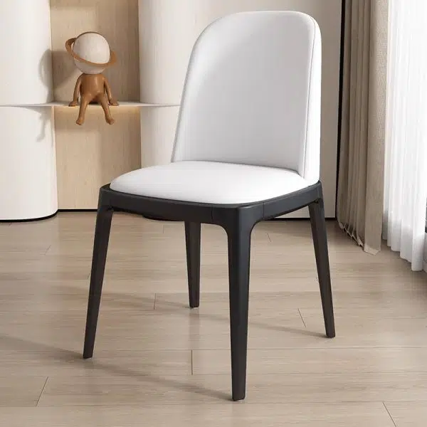 Contemporary Nordic Square Leather Solid Wood Dining Chair Curved Backrest For Dining Room - Image 13