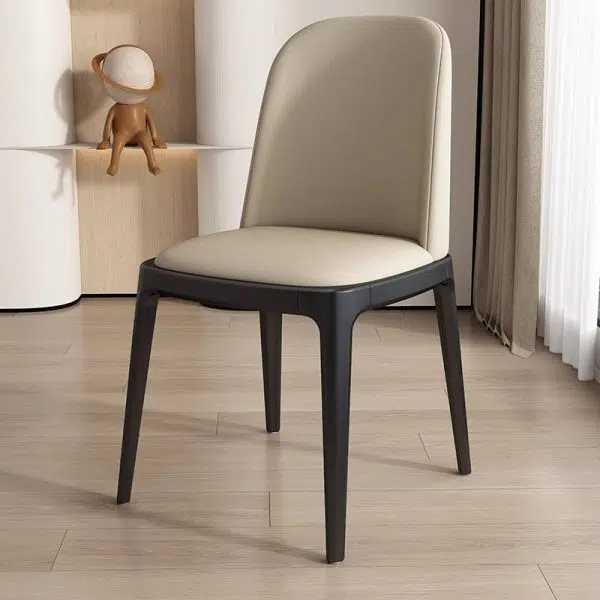Contemporary Nordic Square Leather Solid Wood Dining Chair Curved Backrest For Dining Room - Image 15