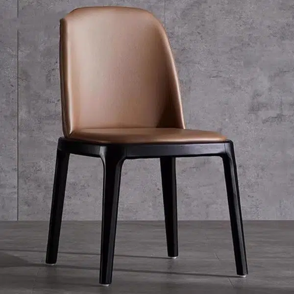 Contemporary Nordic Square Leather Solid Wood Dining Chair Curved Backrest For Dining Room - Image 18