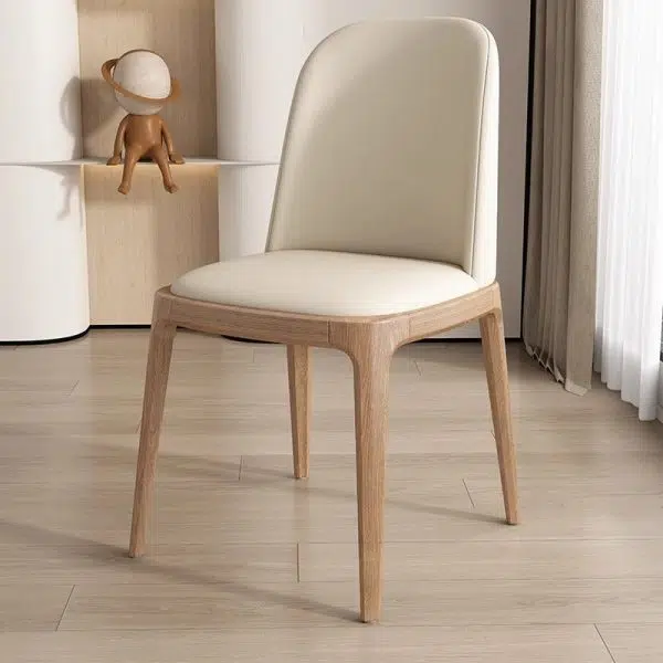 Contemporary Nordic Square Leather Solid Wood Dining Chair Curved Backrest For Dining Room - Image 17