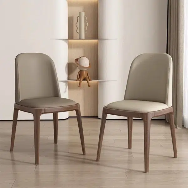 Contemporary Nordic Square Leather Solid Wood Dining Chair Curved Backrest For Dining Room - Image 19
