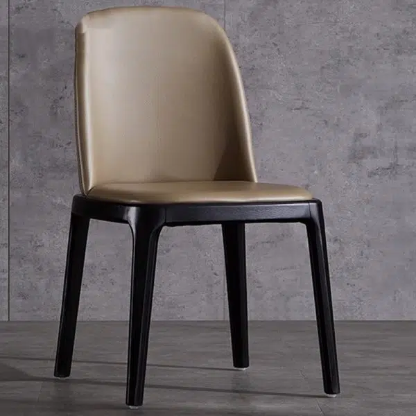Contemporary Nordic Square Leather Solid Wood Dining Chair Curved Backrest For Dining Room - Image 21