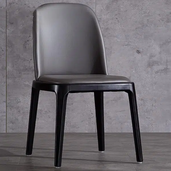 Contemporary Nordic Square Leather Solid Wood Dining Chair Curved Backrest For Dining Room - Image 22