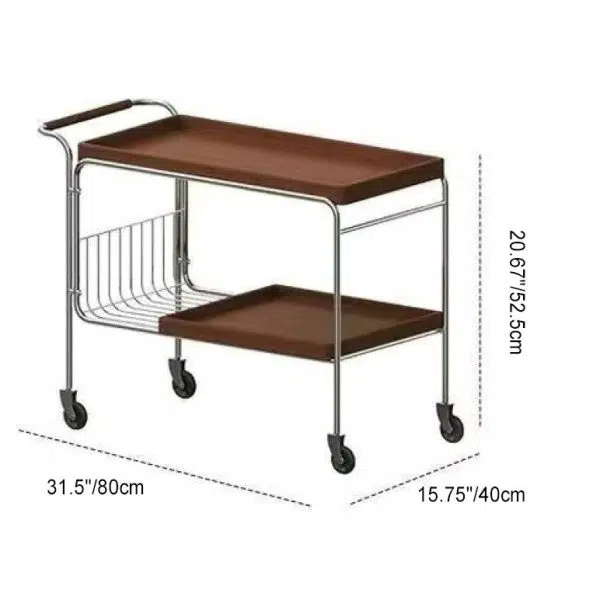 Contemporary Retro Rectangular Wooden Stainless Steel Dining Cart 2-Tier For Dining Room - Image 4