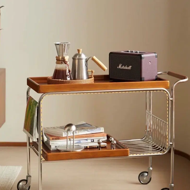 DFM-Chair-FC02925-6-cd2ed803-09f5-40d2-88aa-978746b74b94.jpg Contemporary Retro Rectangular Wooden Stainless Steel Dining Cart 2-Tier For Dining Room - Image 1