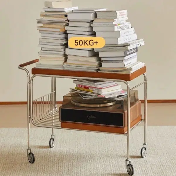 Contemporary Retro Rectangular Wooden Stainless Steel Dining Cart 2-Tier For Dining Room - Image 2