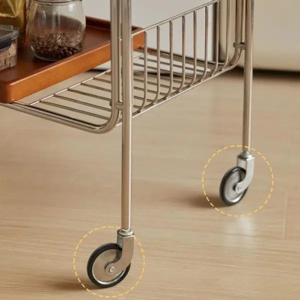 Contemporary Retro Rectangular Wooden Stainless Steel Dining Cart 2-Tier For Dining Room - Image 5