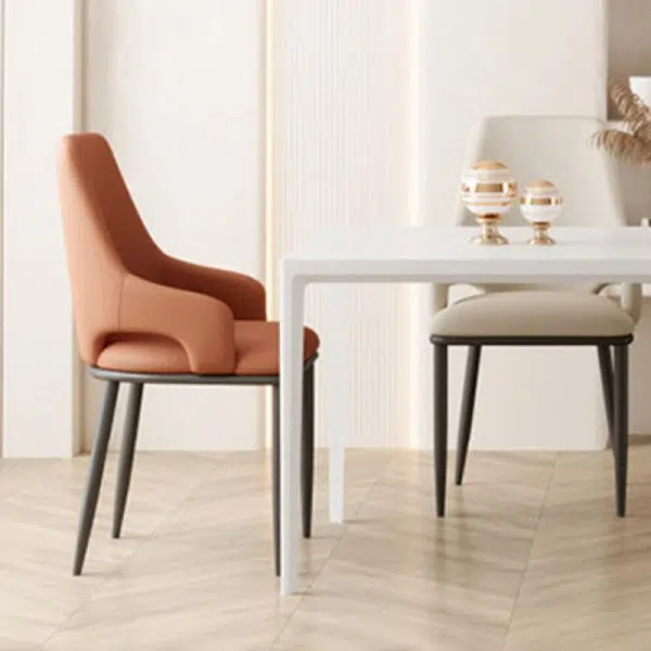 Contemporary Scandinavian Curved Square Leather Carbon Steel Chair Backrest Armrest For Living Room - Image 8