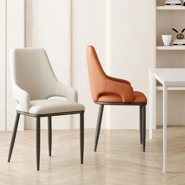 Contemporary Scandinavian Curved Square Leather Carbon Steel Chair Backrest Armrest For Living Room - Image 14