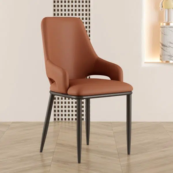 Contemporary Scandinavian Curved Square Leather Carbon Steel Chair Backrest Armrest For Living Room - Image 3