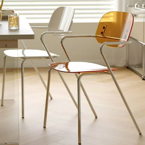 Modern Minimalist Rectangular Acrylic Iron Chair Backrest Armrest For Living Room - Image 2