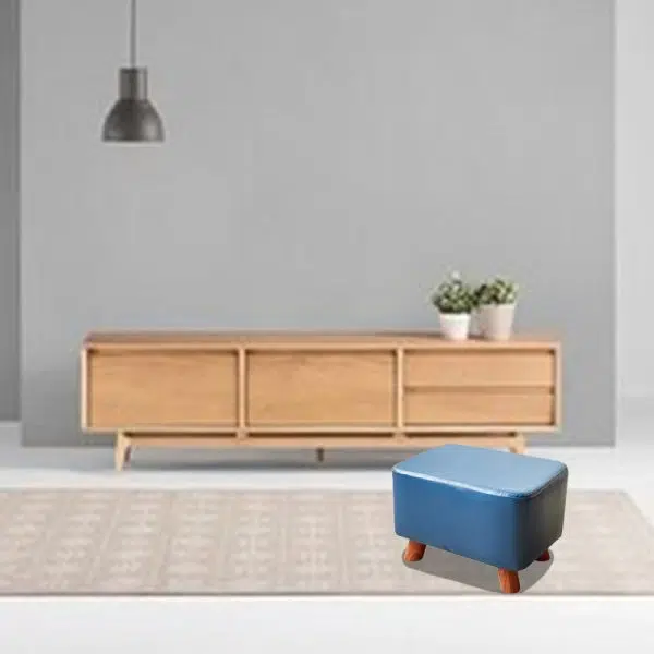 Contemporary Creative Rectangular Leather Wood Footstool Backless Armless For Living Room - Image 3