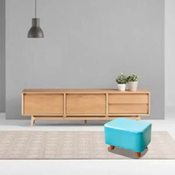 Contemporary Creative Rectangular Leather Wood Footstool Backless Armless For Living Room - Image 4