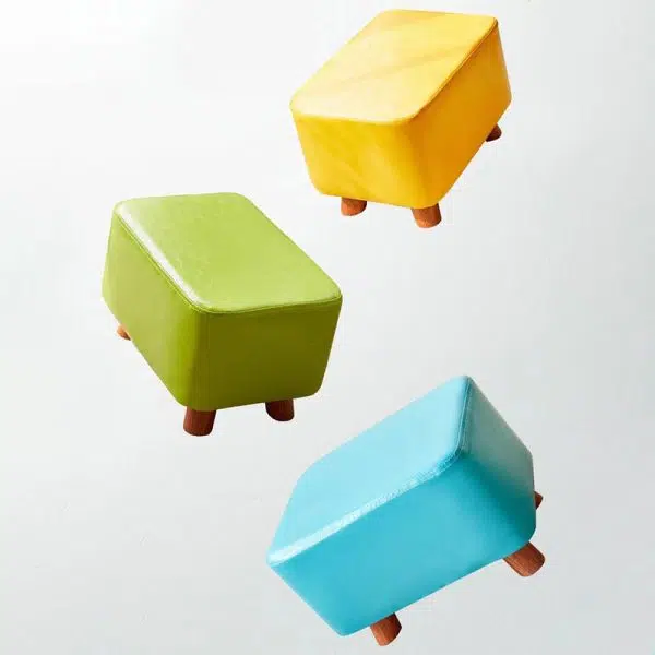 Contemporary Creative Rectangular Leather Wood Footstool Backless Armless For Living Room - Image 11
