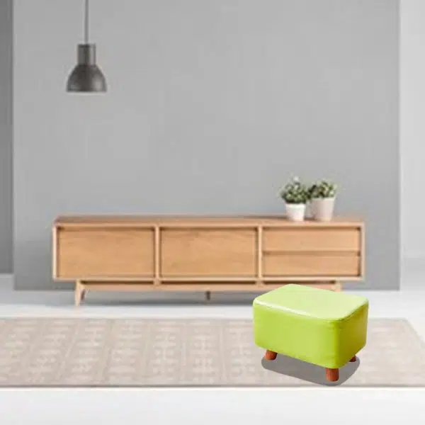 Contemporary Creative Rectangular Leather Wood Footstool Backless Armless For Living Room - Image 5