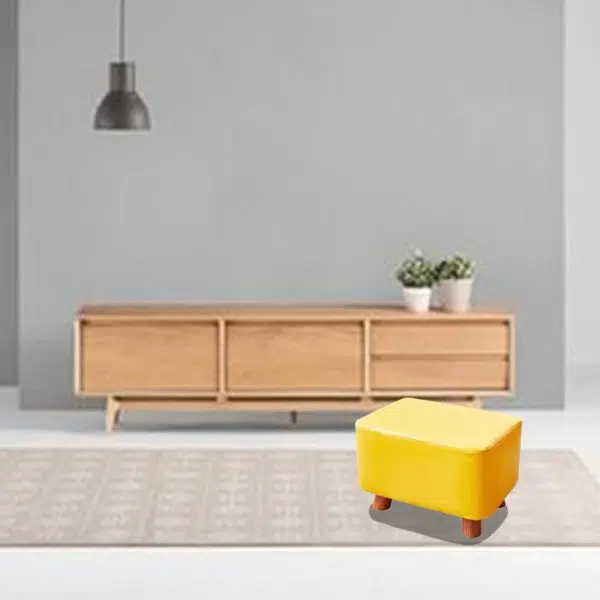 Contemporary Creative Rectangular Leather Wood Footstool Backless Armless For Living Room - Image 9