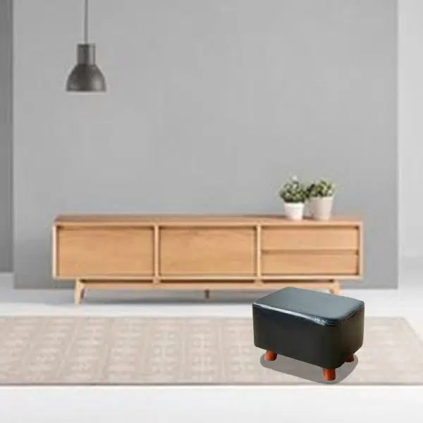 Contemporary Creative Rectangular Leather Wood Footstool Backless Armless For Living Room - Image 10