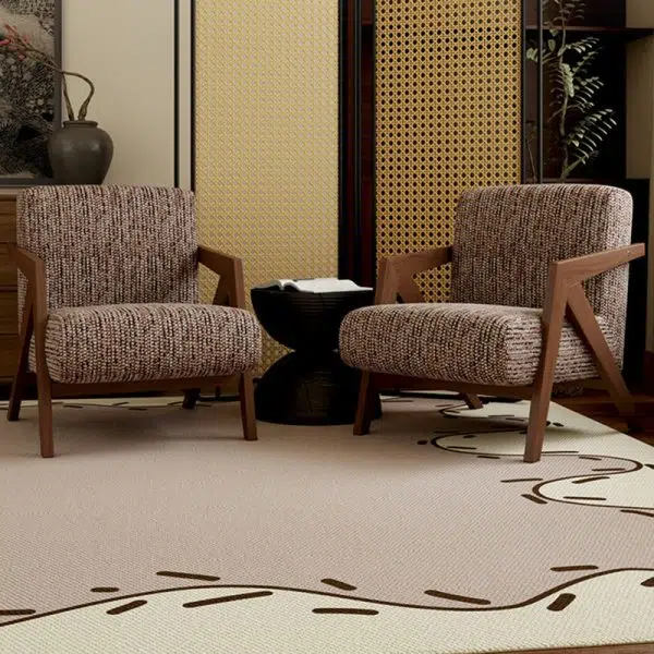 Traditional Vintage Rectangular Wood Fabric Accent Chair Backrest Armrest For Living Room - Image 3