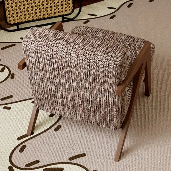 Traditional Vintage Rectangular Wood Fabric Accent Chair Backrest Armrest For Living Room - Image 11