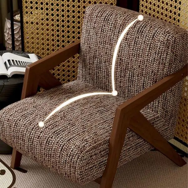 Traditional Vintage Rectangular Wood Fabric Accent Chair Backrest Armrest For Living Room - Image 10