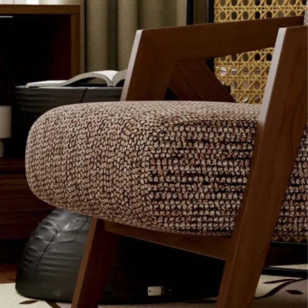 Traditional Vintage Rectangular Wood Fabric Accent Chair Backrest Armrest For Living Room - Image 8