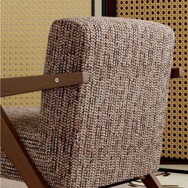 Traditional Vintage Rectangular Wood Fabric Accent Chair Backrest Armrest For Living Room - Image 7