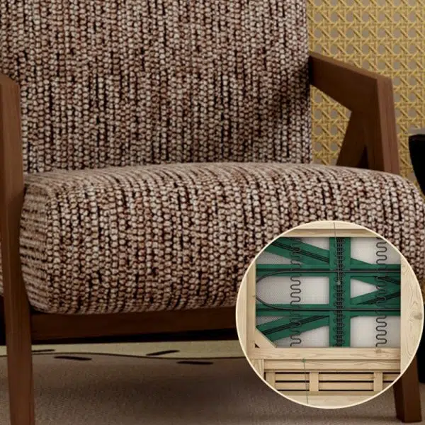 Traditional Vintage Rectangular Wood Fabric Accent Chair Backrest Armrest For Living Room - Image 5