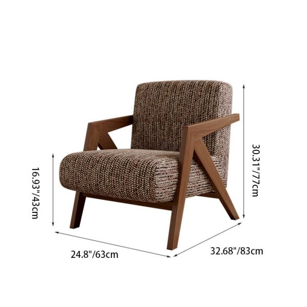 Traditional Vintage Rectangular Wood Fabric Accent Chair Backrest Armrest For Living Room - Image 4