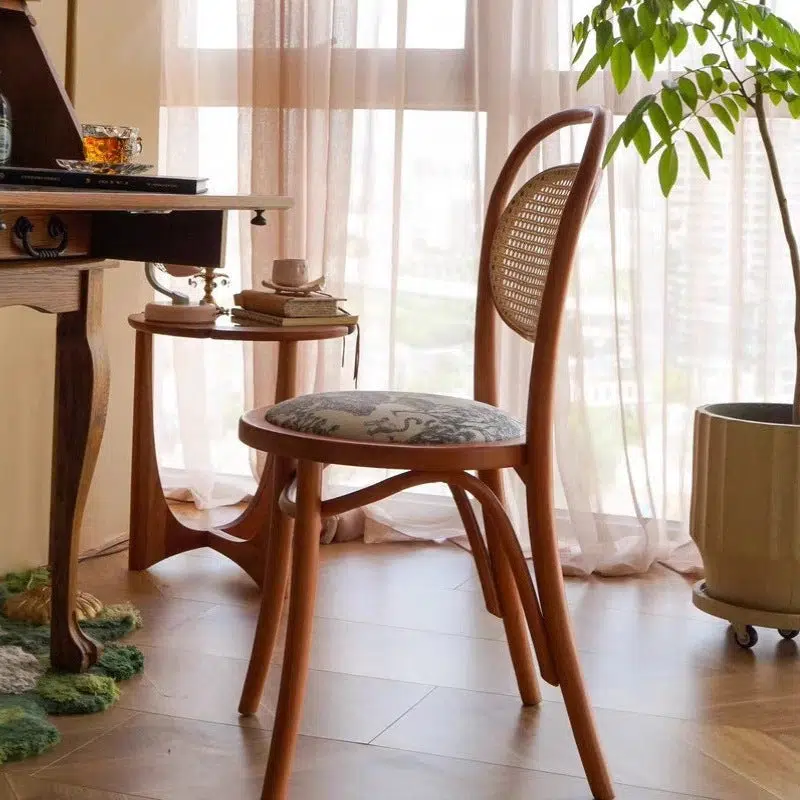 DFM-Chair-FH00340-1-2c0f3ca5-4295-4b18-98ca-5c9a83c7088e-1.jpg Contemporary Nordic Round Rattan Wood Fabric Chair Backrest Armless For Living Room - Image 1