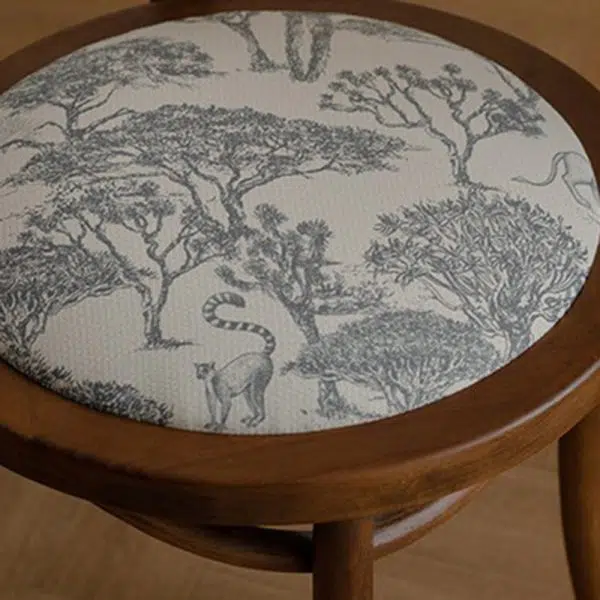 Contemporary Nordic Round Rattan Wood Fabric Chair Backrest Armless For Living Room - Image 8