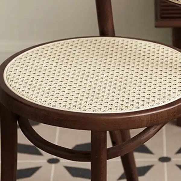 Contemporary Nordic Round Rattan Wood Fabric Chair Backrest Armless For Living Room - Image 5