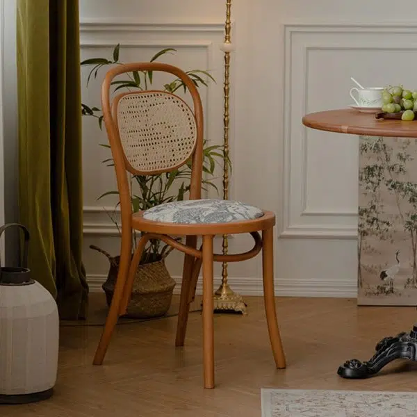 Contemporary Nordic Round Rattan Wood Fabric Chair Backrest Armless For Living Room - Image 19