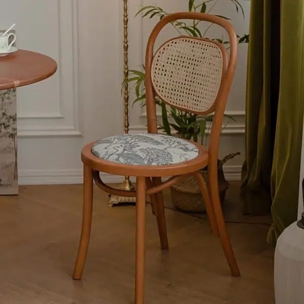 Contemporary Nordic Round Rattan Wood Fabric Chair Backrest Armless For Living Room - Image 21