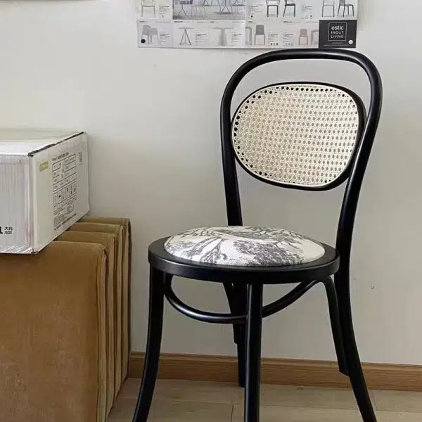 Contemporary Nordic Round Rattan Wood Fabric Chair Backrest Armless For Living Room - Image 13