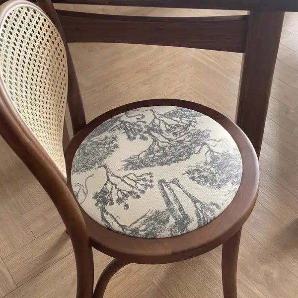 Contemporary Nordic Round Rattan Wood Fabric Chair Backrest Armless For Living Room - Image 11
