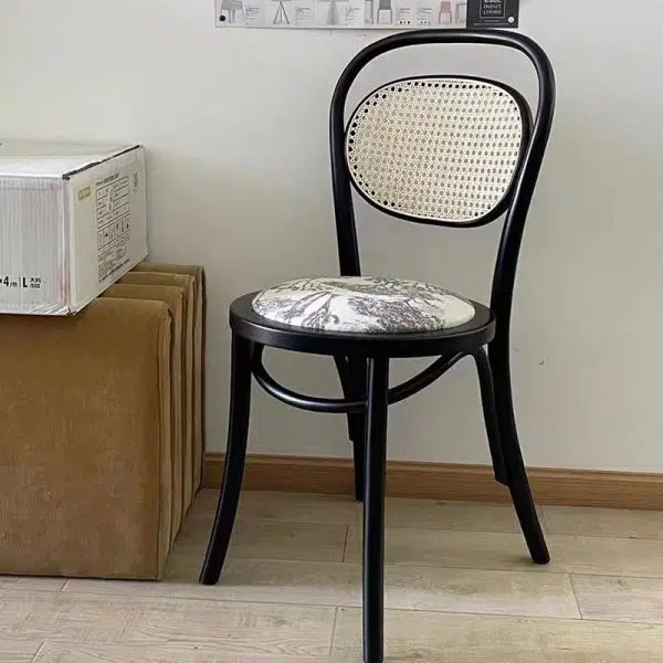 Contemporary Nordic Round Rattan Wood Fabric Chair Backrest Armless For Living Room - Image 14