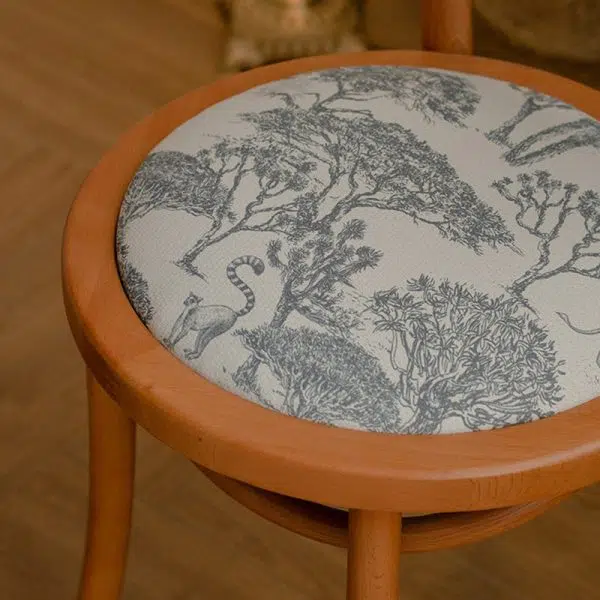 Contemporary Nordic Round Rattan Wood Fabric Chair Backrest Armless For Living Room - Image 9