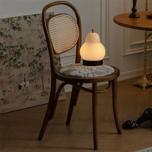 Contemporary Nordic Round Rattan Wood Fabric Chair Backrest Armless For Living Room - Image 15