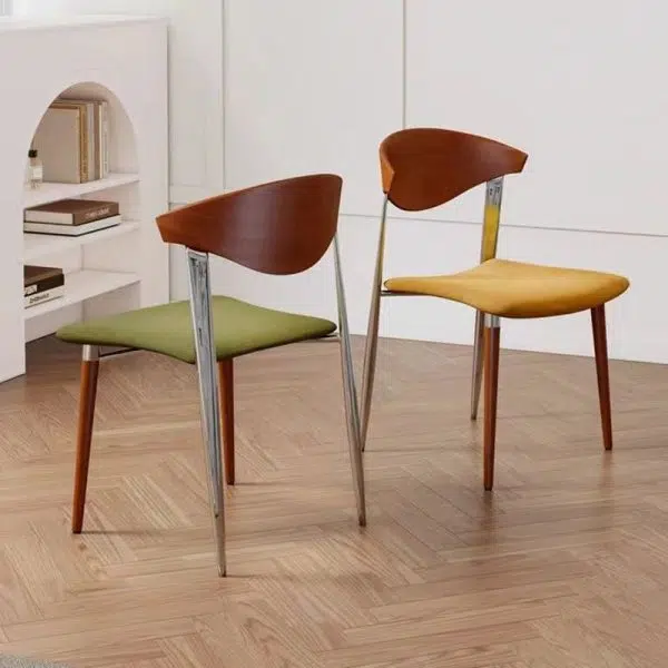 Traditional Vintage Rectangular Velvet Steel Wood Chair Backrest Armless For Living Room - Image 12