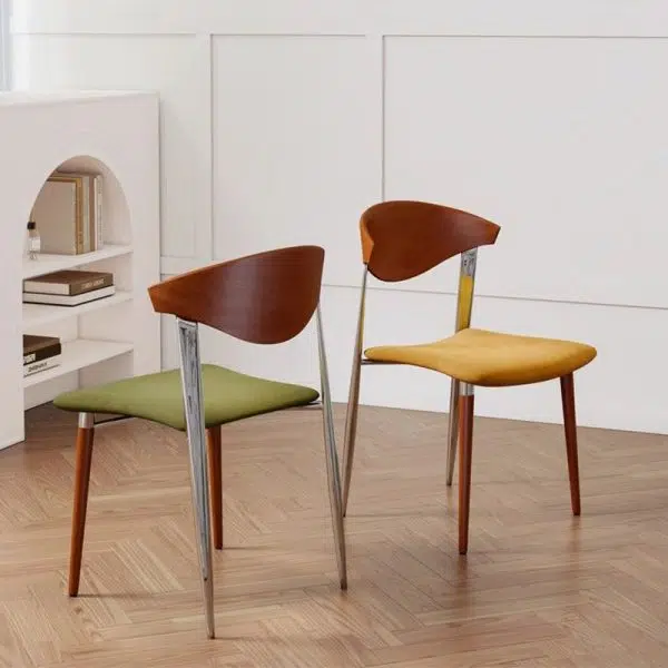 Traditional Vintage Rectangular Velvet Steel Wood Chair Backrest Armless For Living Room - Image 8