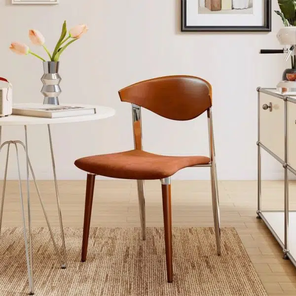 Traditional Vintage Rectangular Velvet Steel Wood Chair Backrest Armless For Living Room - Image 9