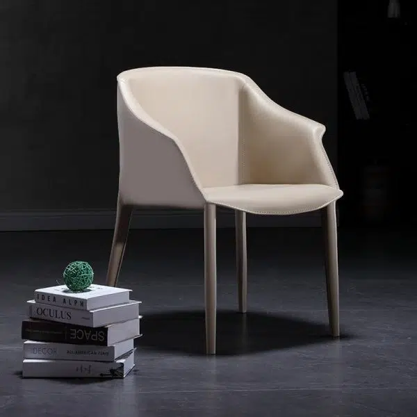 Contemporary Scandinavian Square Leather Steel Chair Backrest Armrest For Living Room - Image 8