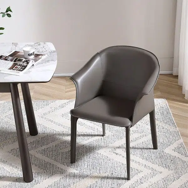 Contemporary Scandinavian Square Leather Steel Chair Backrest Armrest For Living Room - Image 9