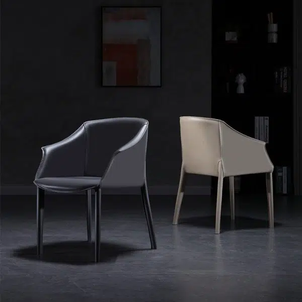 Contemporary Scandinavian Square Leather Steel Chair Backrest Armrest For Living Room - Image 11