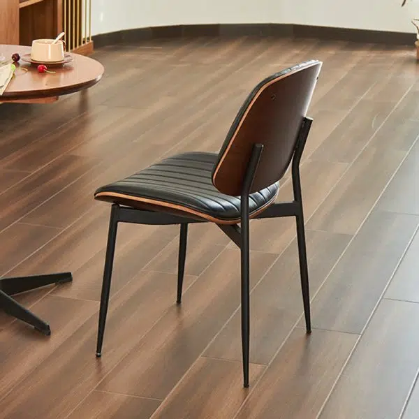 Modern Minimalist Rectangular Leather Wood Steel Chair Backrest Armless For Living Room - Image 14