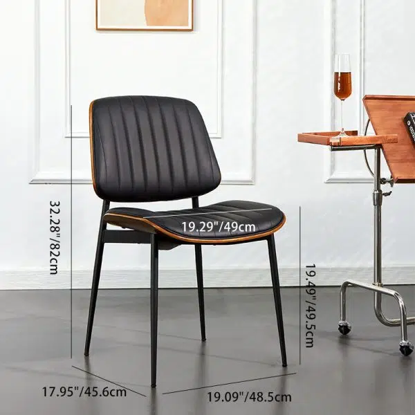 Modern Minimalist Rectangular Leather Wood Steel Chair Backrest Armless For Living Room - Image 4