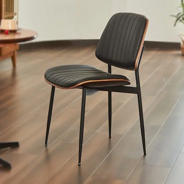 Modern Minimalist Rectangular Leather Wood Steel Chair Backrest Armless For Living Room - Image 15