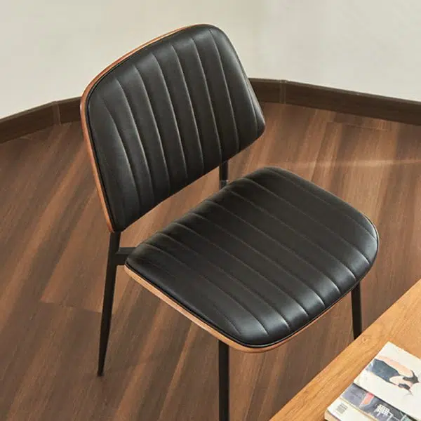 Modern Minimalist Rectangular Leather Wood Steel Chair Backrest Armless For Living Room - Image 2