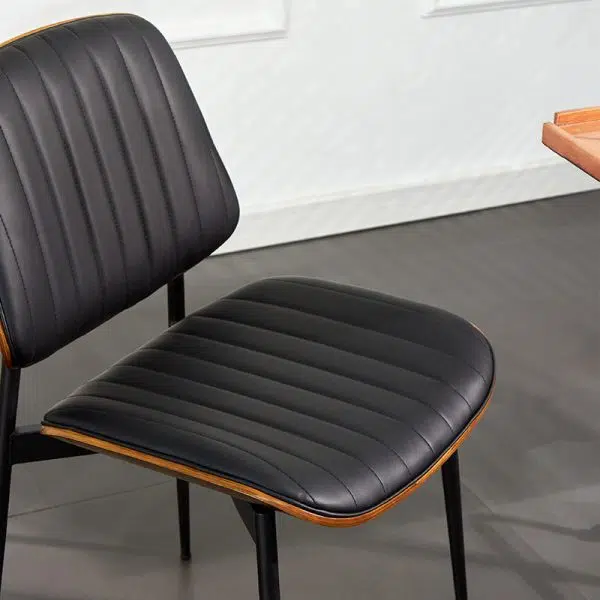 Modern Minimalist Rectangular Leather Wood Steel Chair Backrest Armless For Living Room - Image 5